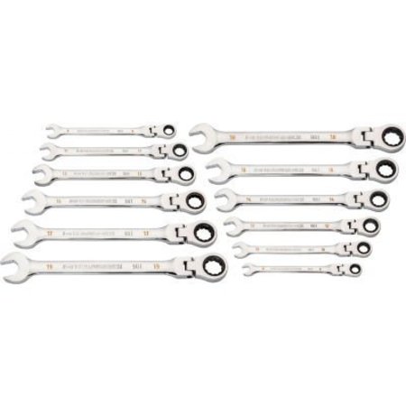 APEX TOOL GROUP Gearwrench® 90 Tooth & 12 Point Flex Head Metric Combination Ratcheting Wrench, Set of 12 86727